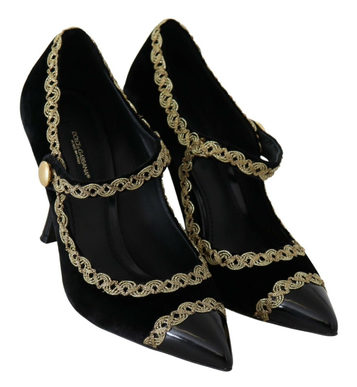 Dolce & Gabbana Black Embellished Velvet Mary Jane Pumps Shoes schwarz