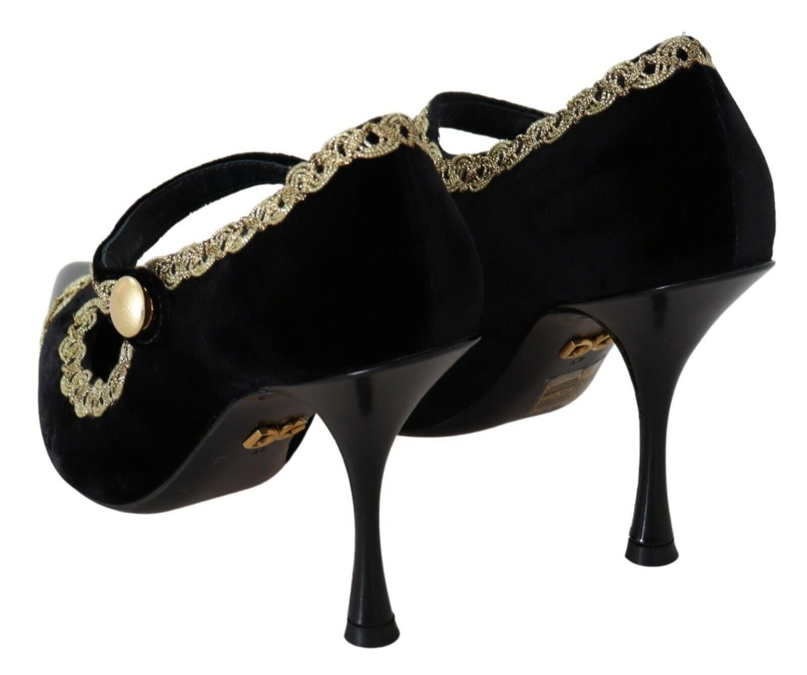 Dolce & Gabbana Black Embellished Velvet Mary Jane Pumps Shoes schwarz