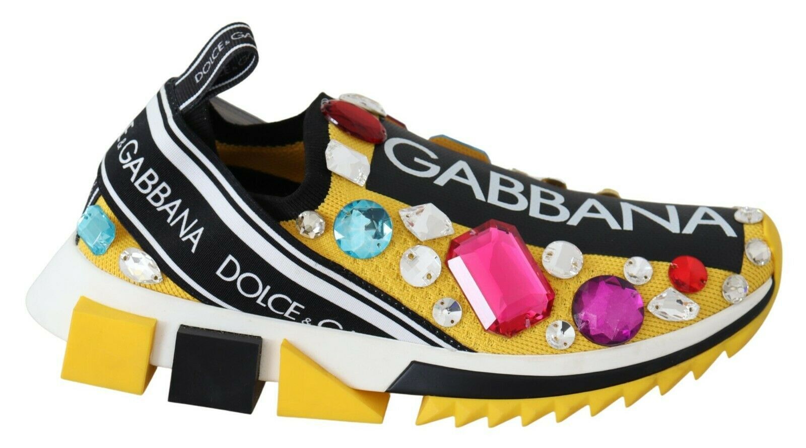Dolce & Gabbana Yellow Multicolor Crystals Sneakers Shoes Curated Luxury Accessories by Orvyn