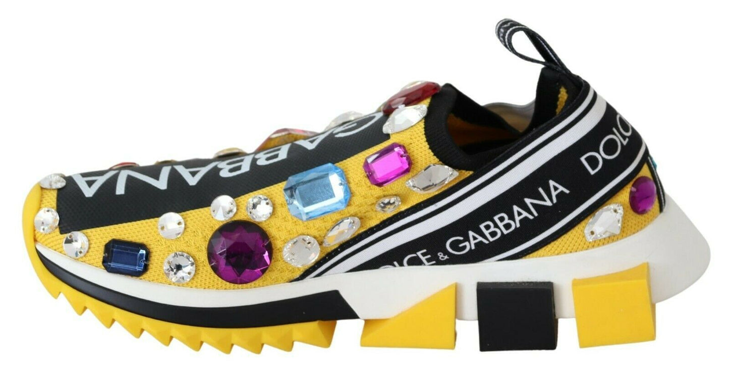 Dolce & Gabbana Yellow Multicolor Crystals Sneakers Shoes Curated Luxury Accessories by Orvyn