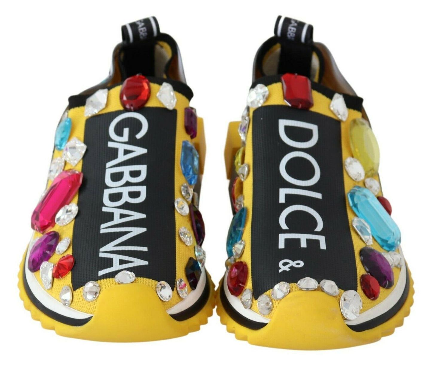 Dolce & Gabbana Yellow Multicolor Crystals Sneakers Shoes Curated Luxury Accessories by Orvyn