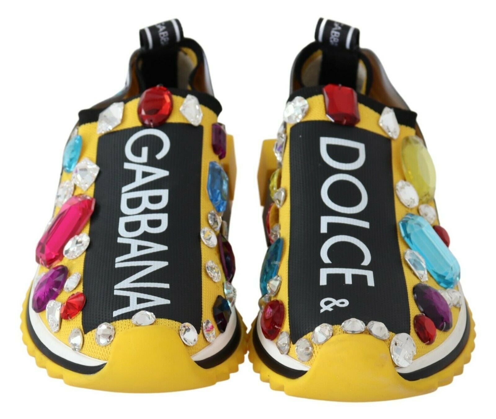Dolce & Gabbana Yellow Multicolor Crystals Sneakers Shoes Curated Luxury Accessories by Orvyn