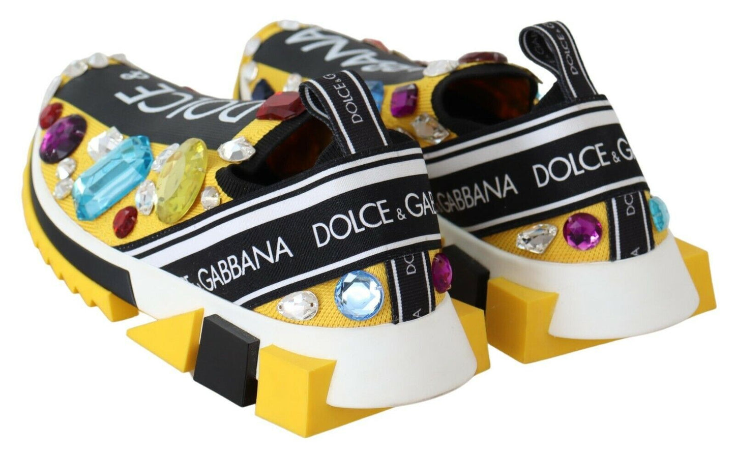 Dolce & Gabbana Yellow Multicolor Crystals Sneakers Shoes Curated Luxury Accessories by Orvyn