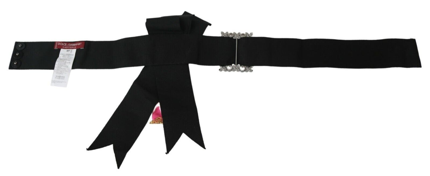 Dolce & Gabbana Black Pink Flower Brooch Crystals Cotton Belt schwarz