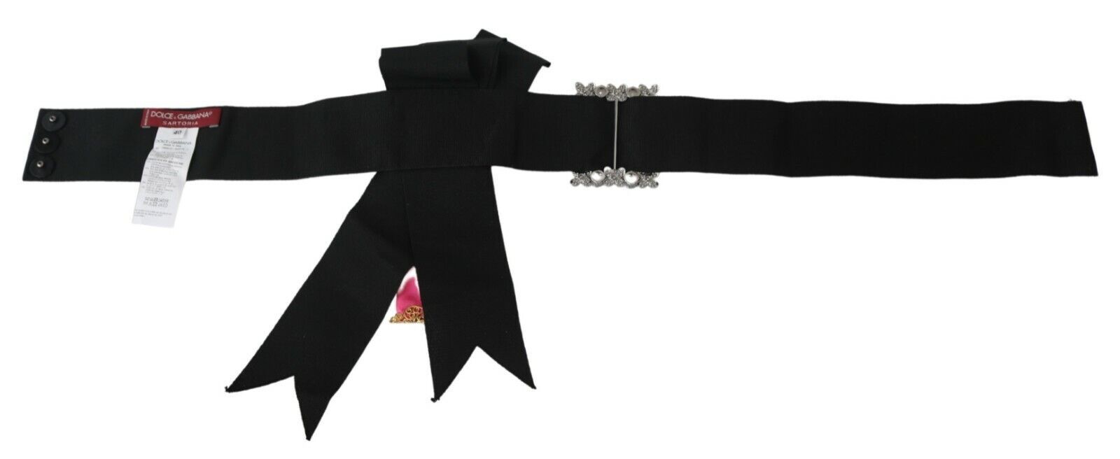 Dolce & Gabbana Black Pink Flower Brooch Crystals Cotton Belt schwarz