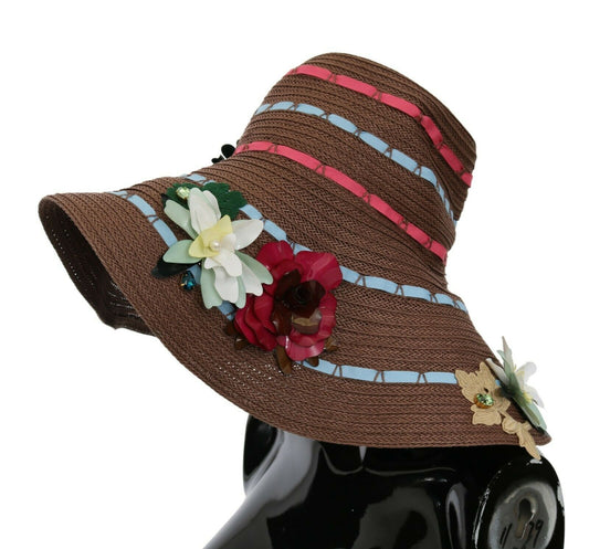 Dolce & Gabbana Brown Knitted Straw Floral Hat Curated Luxury Accessories by Orvyn