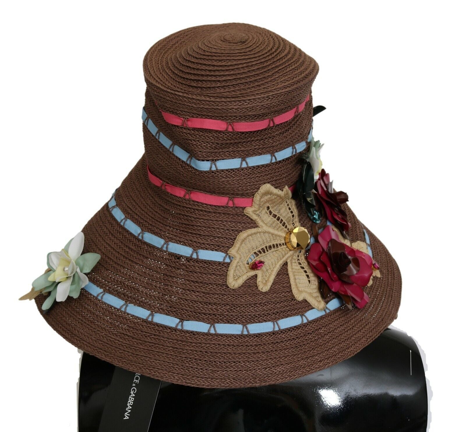 Dolce & Gabbana Brown Knitted Straw Floral Hat Curated Luxury Accessories by Orvyn