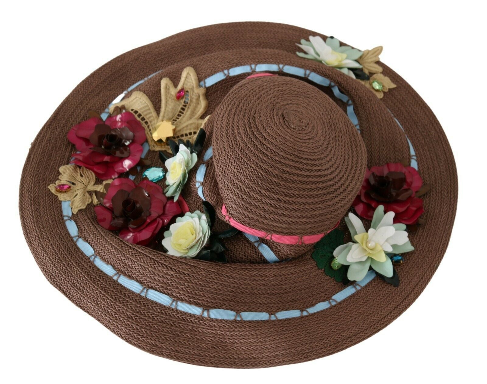 Dolce & Gabbana Brown Knitted Straw Floral Hat Curated Luxury Accessories by Orvyn