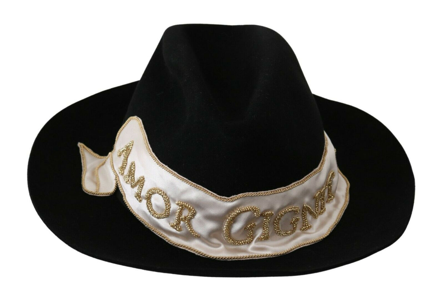 Dolce & Gabbana Black Lapin Amor Gignit Wide Brim Panama Hat Curated Luxury Accessories by Orvyn