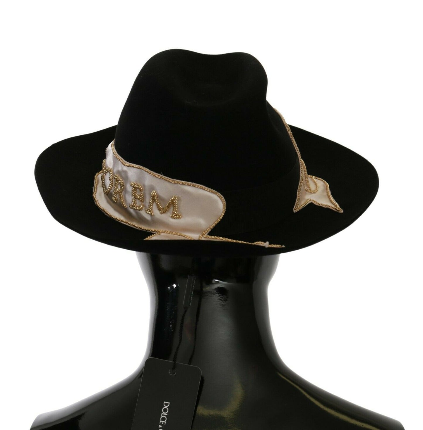 Dolce & Gabbana Black Lapin Amor Gignit Wide Brim Panama Hat Curated Luxury Accessories by Orvyn