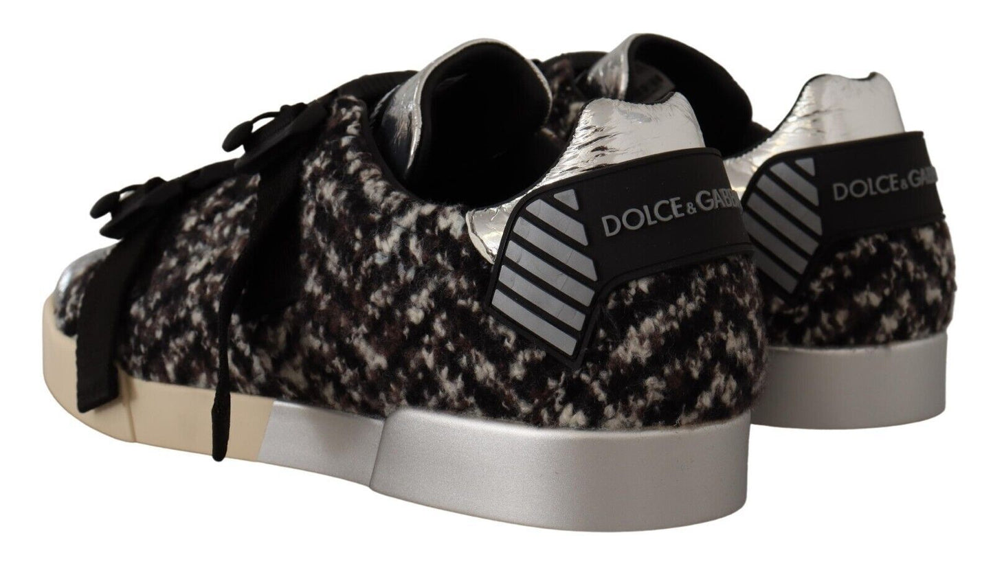 Dolce & Gabbana Silver Leather Brown Cotton Wool Sneakers Shoes Curated Luxury Accessories by Orvyn