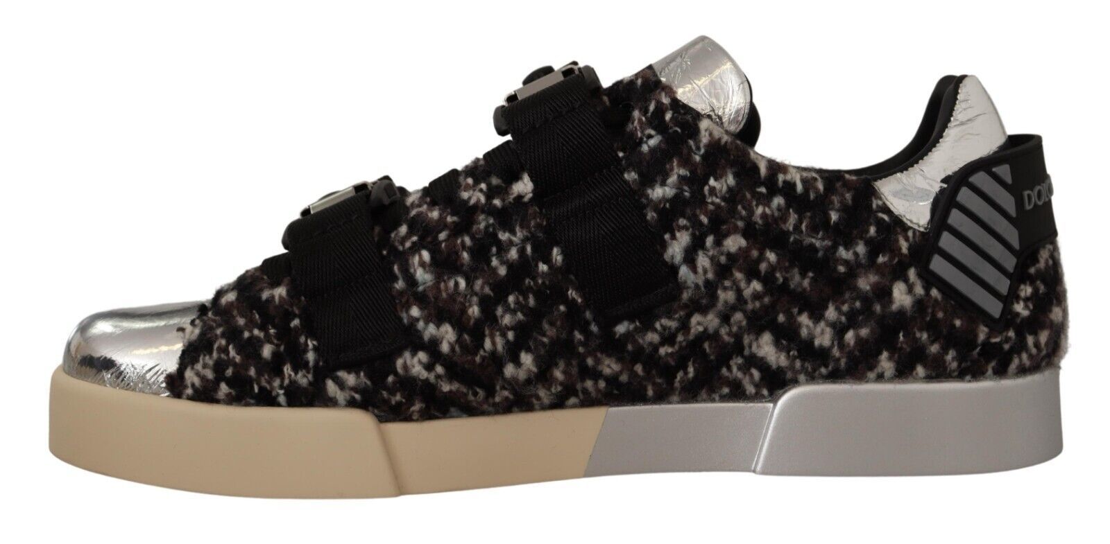 Dolce & Gabbana Silver Leather Brown Cotton Wool Sneakers Shoes Curated Luxury Accessories by Orvyn