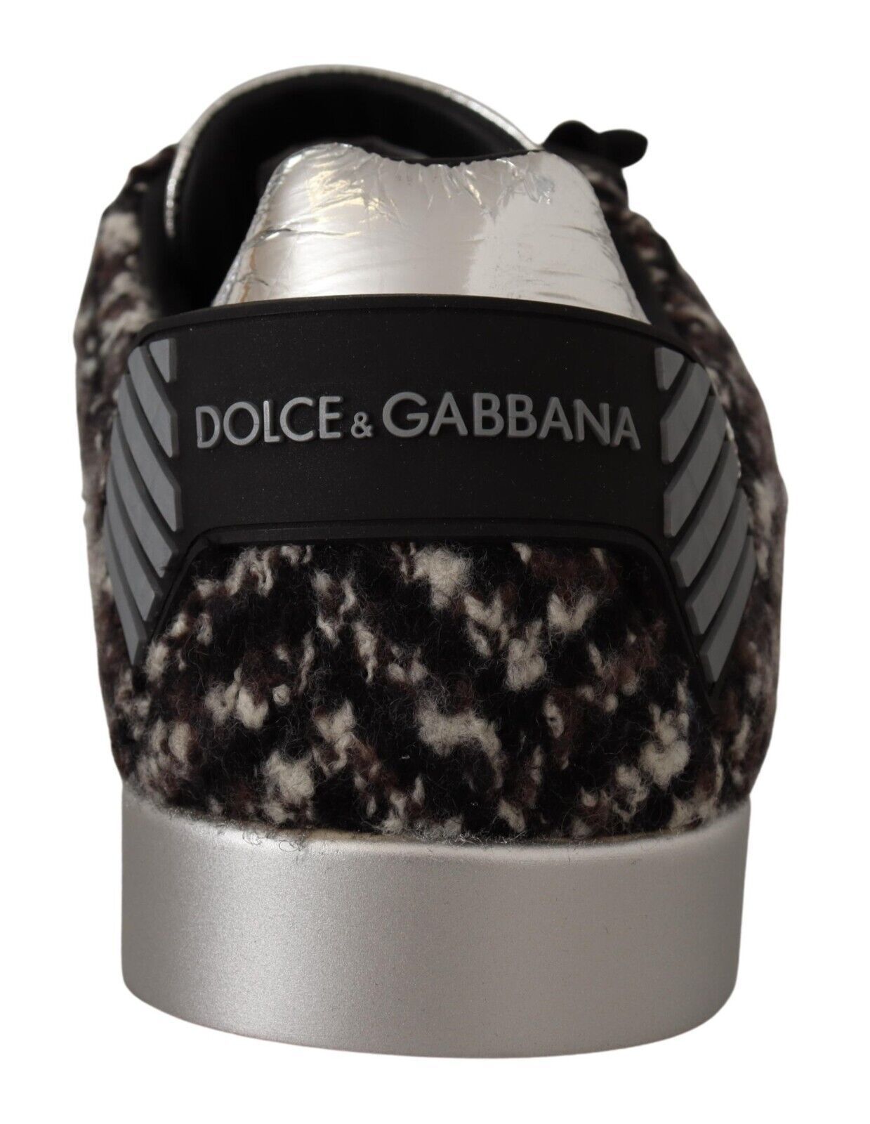 Dolce & Gabbana Silver Leather Brown Cotton Wool Sneakers Shoes Curated Luxury Accessories by Orvyn