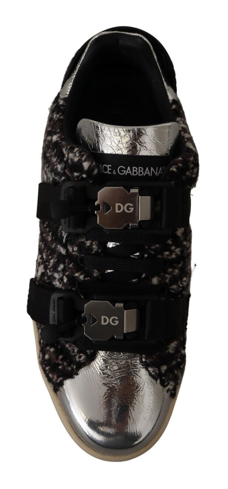 Dolce & Gabbana Silver Leather Brown Cotton Wool Sneakers Shoes Curated Luxury Accessories by Orvyn