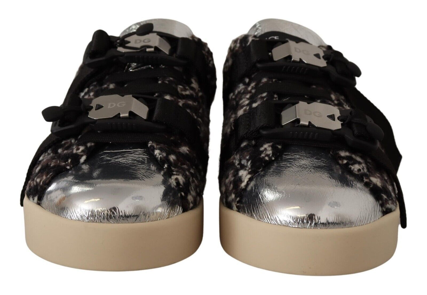 Dolce & Gabbana Silver Leather Brown Cotton Wool Sneakers Shoes Curated Luxury Accessories by Orvyn