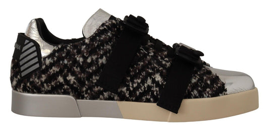 Dolce & Gabbana Silver Leather Brown Cotton Wool Sneakers Shoes Curated Luxury Accessories by Orvyn