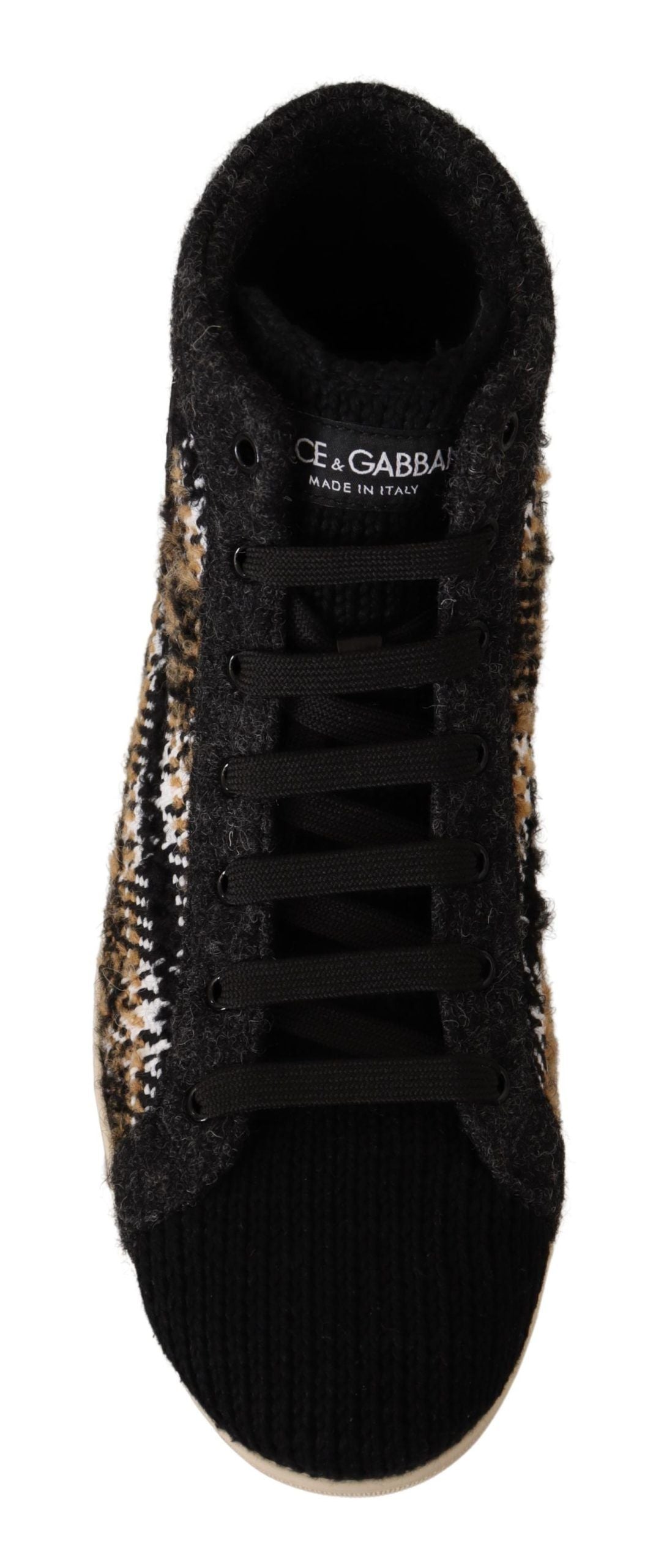 Dolce & Gabbana Beige Brown Wool Cotton High Top Sneakers Curated Luxury Accessories by Orvyn
