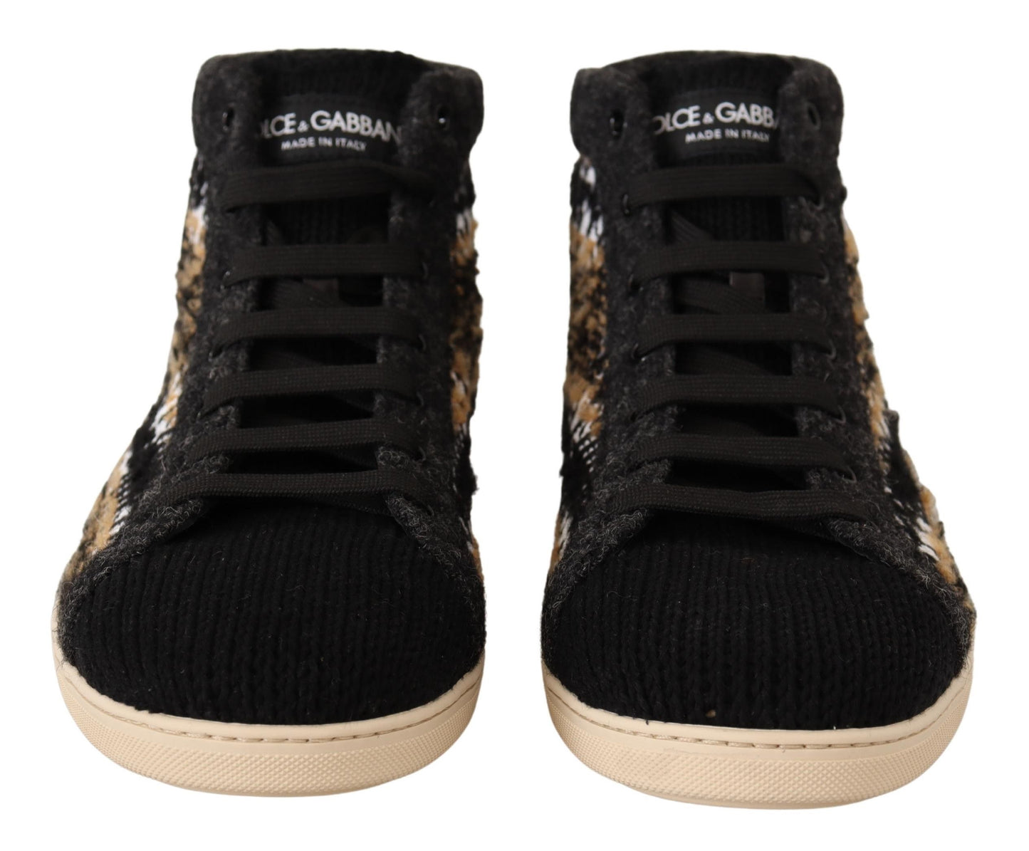 Dolce & Gabbana Beige Brown Wool Cotton High Top Sneakers Curated Luxury Accessories by Orvyn