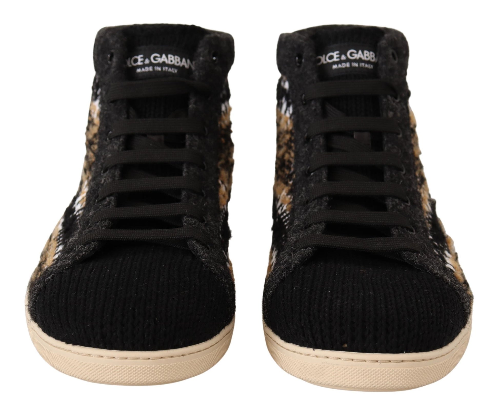 Dolce & Gabbana Beige Brown Wool Cotton High Top Sneakers Curated Luxury Accessories by Orvyn