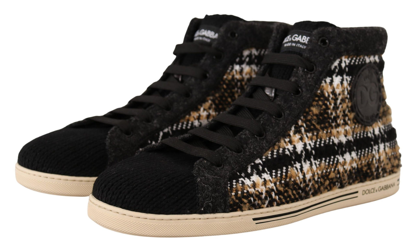 Dolce & Gabbana Beige Brown Wool Cotton High Top Sneakers Curated Luxury Accessories by Orvyn
