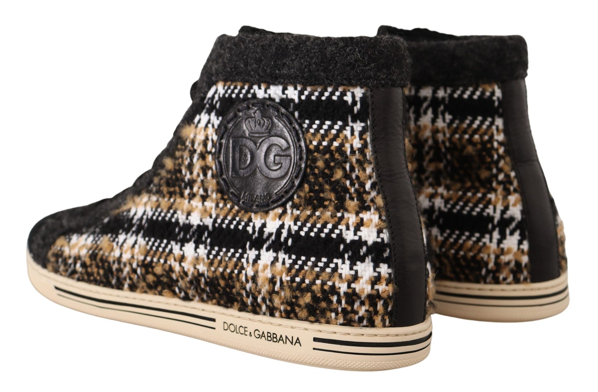 Dolce & Gabbana Beige Brown Wool Cotton High Top Sneakers Curated Luxury Accessories by Orvyn