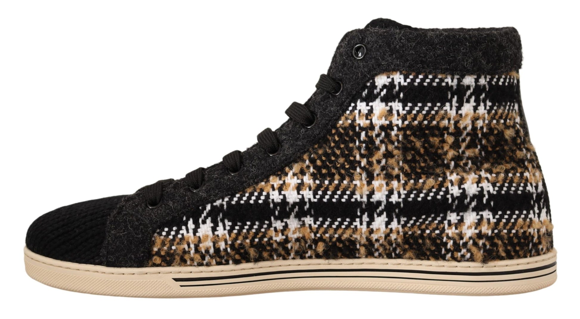 Dolce & Gabbana Beige Brown Wool Cotton High Top Sneakers Curated Luxury Accessories by Orvyn