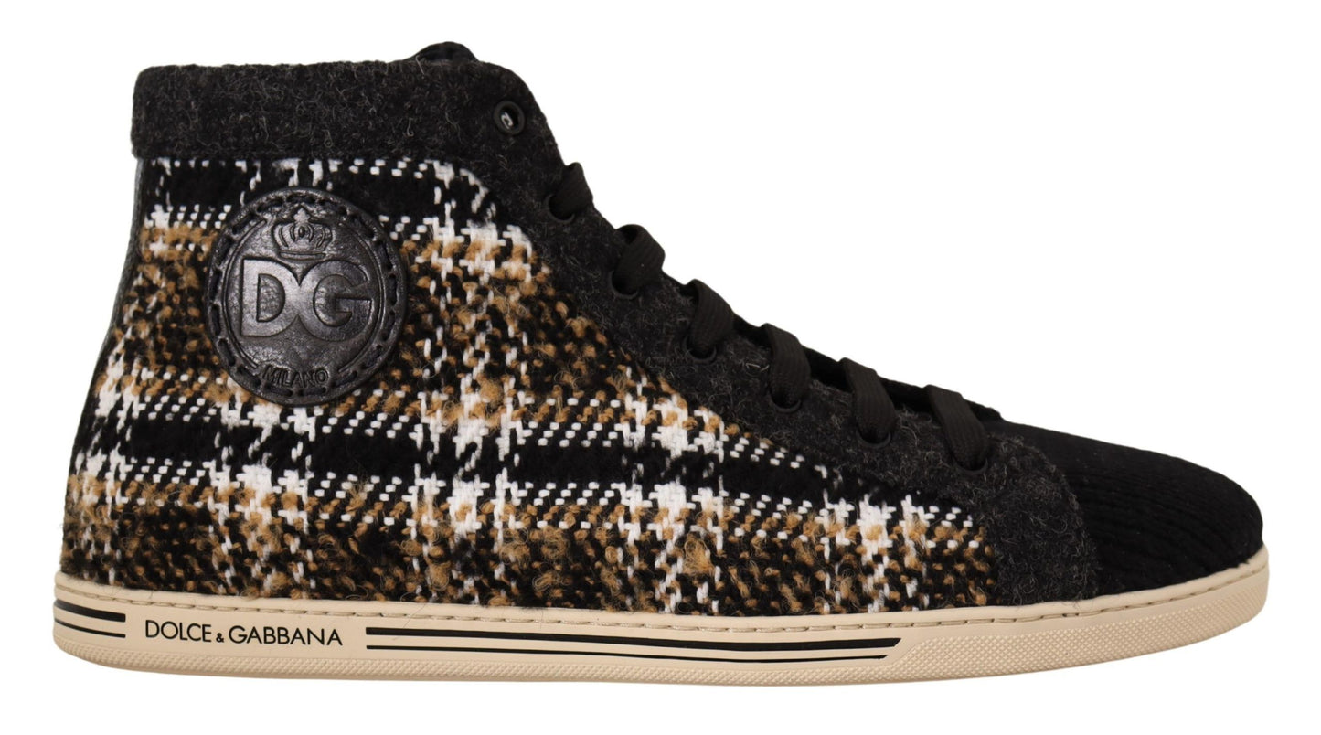 Dolce & Gabbana Beige Brown Wool Cotton High Top Sneakers Curated Luxury Accessories by Orvyn