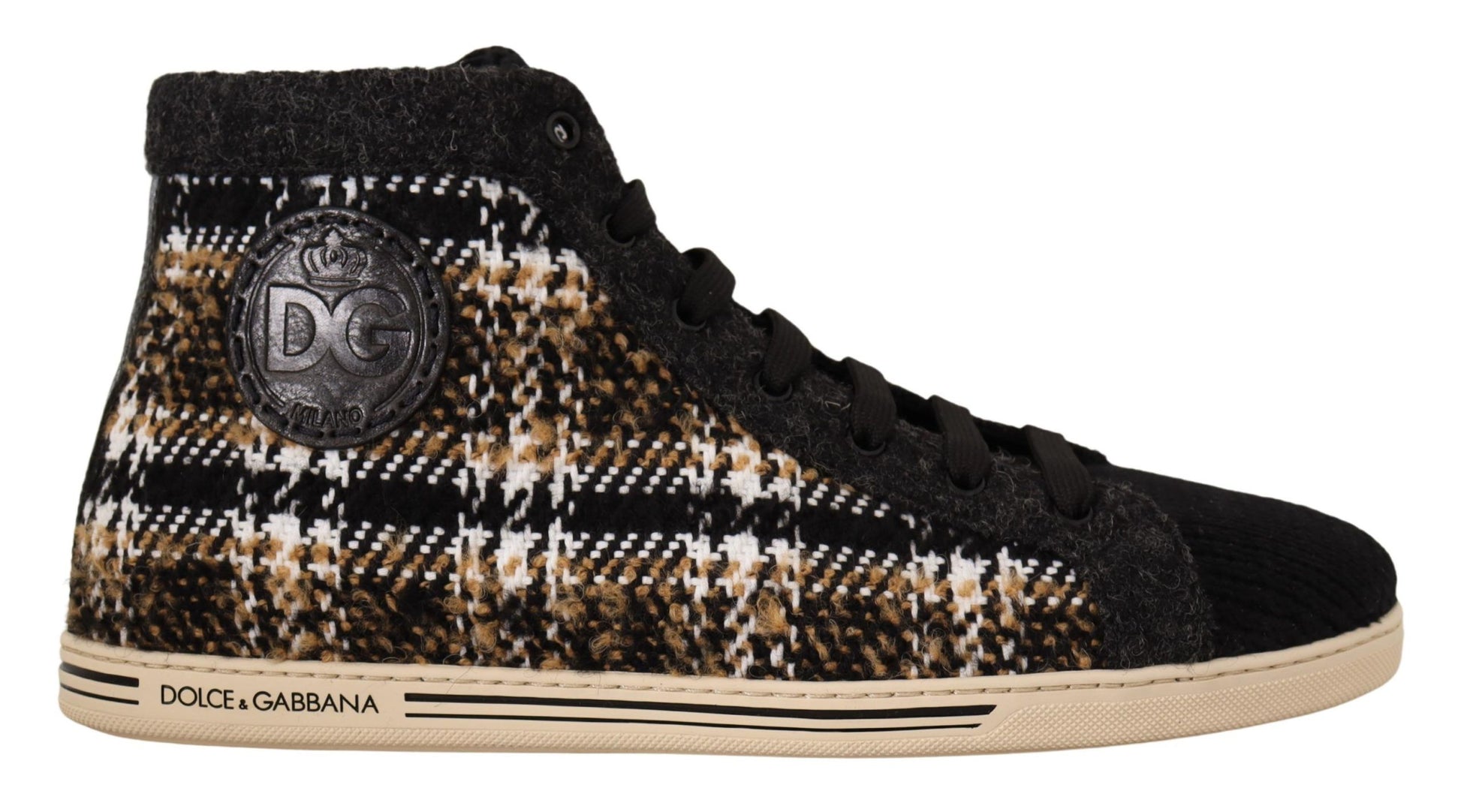 Dolce & Gabbana Beige Brown Wool Cotton High Top Sneakers Curated Luxury Accessories by Orvyn