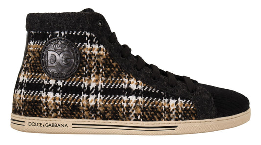 Dolce & Gabbana Beige Brown Wool Cotton High Top Sneakers Curated Luxury Accessories by Orvyn