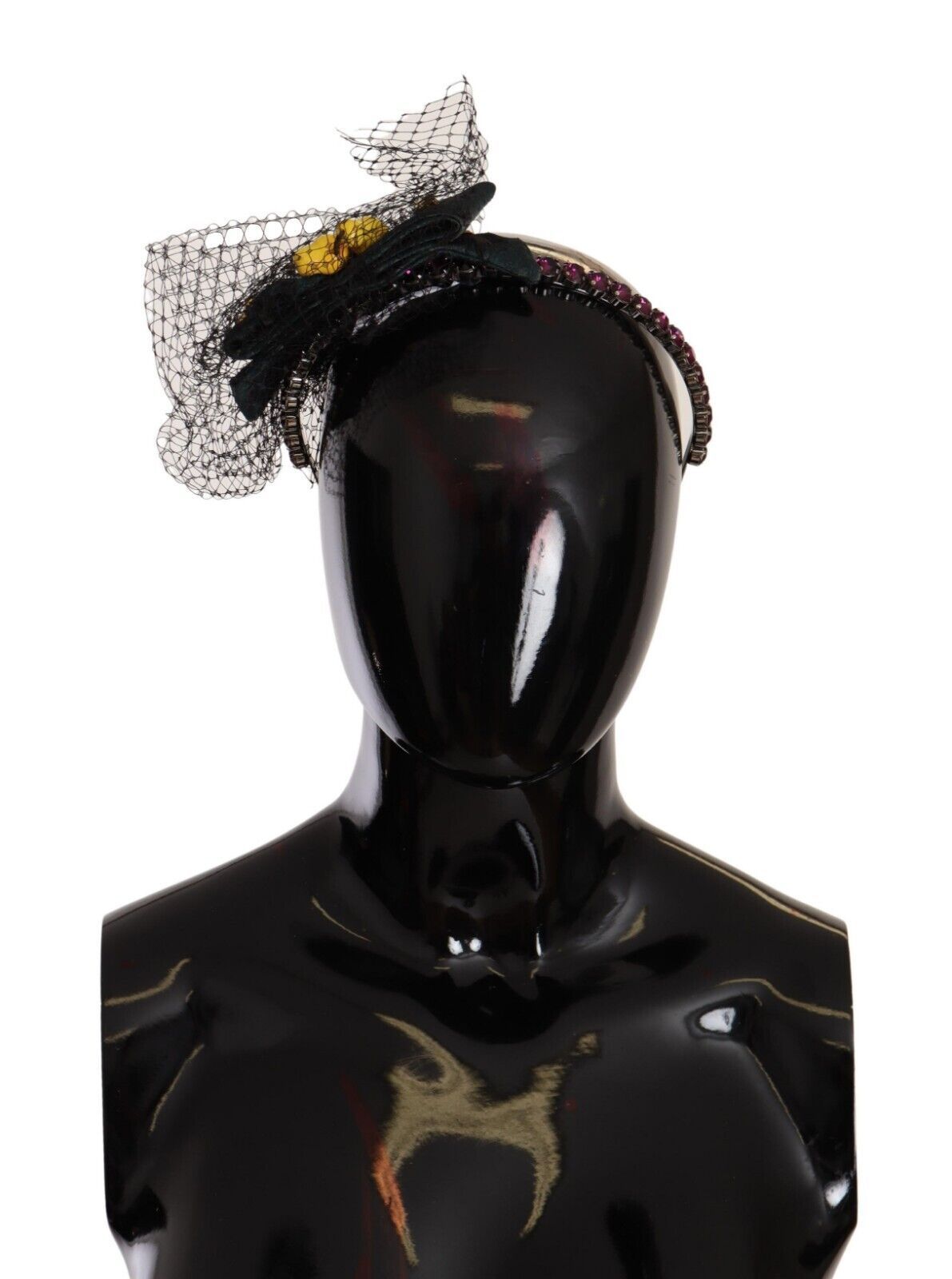 Dolce & Gabbana Silver Tiara Crystals Fruits Black Mesh Diadem Headband Curated Luxury Accessories by Orvyn