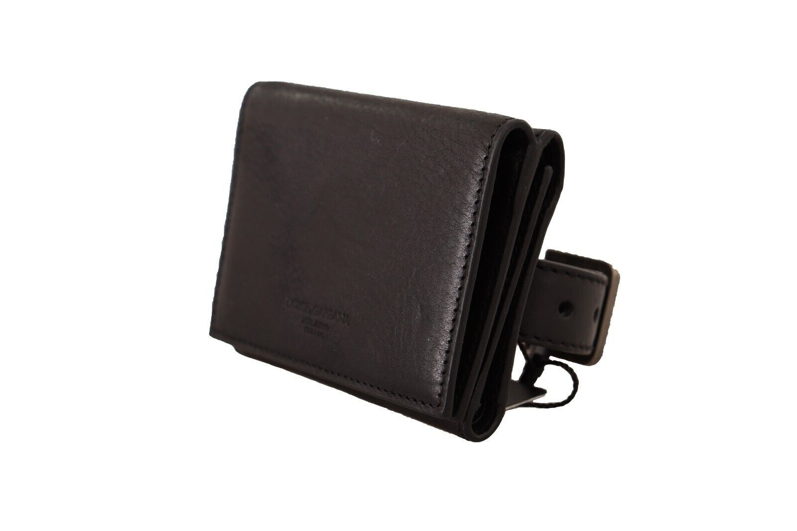 Dolce & Gabbana Black Leather Trifold Purse Belt Multi Kit Wallet Curated Luxury Accessories by Orvyn
