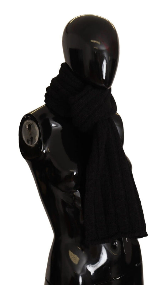 Dolce & Gabbana Black Virgin Wool Knitted Unisex Warmer Shawl Scarf Curated Luxury Accessories by Orvyn