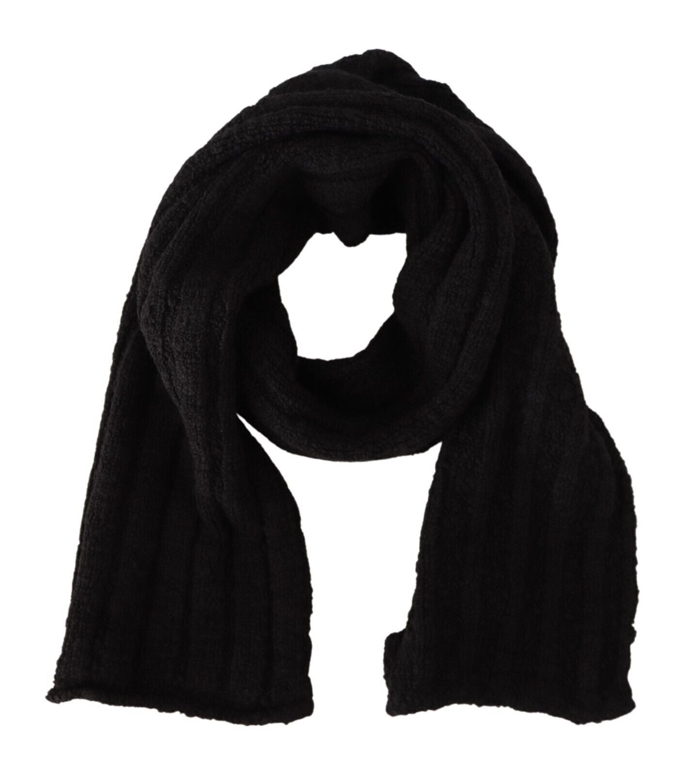 Dolce & Gabbana Black Virgin Wool Knitted Unisex Warmer Shawl Scarf Curated Luxury Accessories by Orvyn