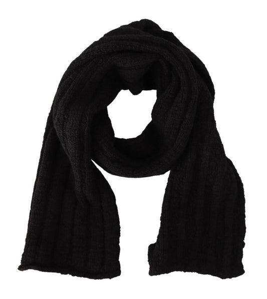 Dolce & Gabbana Black Virgin Wool Knitted Unisex Warmer Shawl Scarf Curated Luxury Accessories by Orvyn