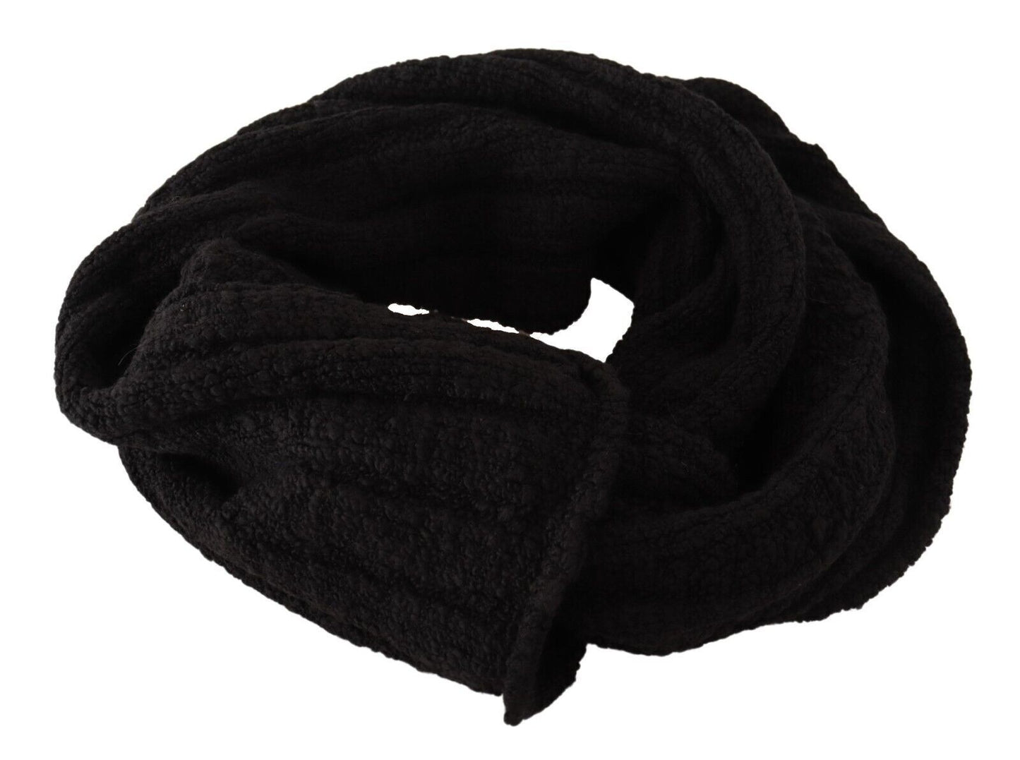 Dolce & Gabbana Black Virgin Wool Knitted Unisex Warmer Shawl Scarf Curated Luxury Accessories by Orvyn
