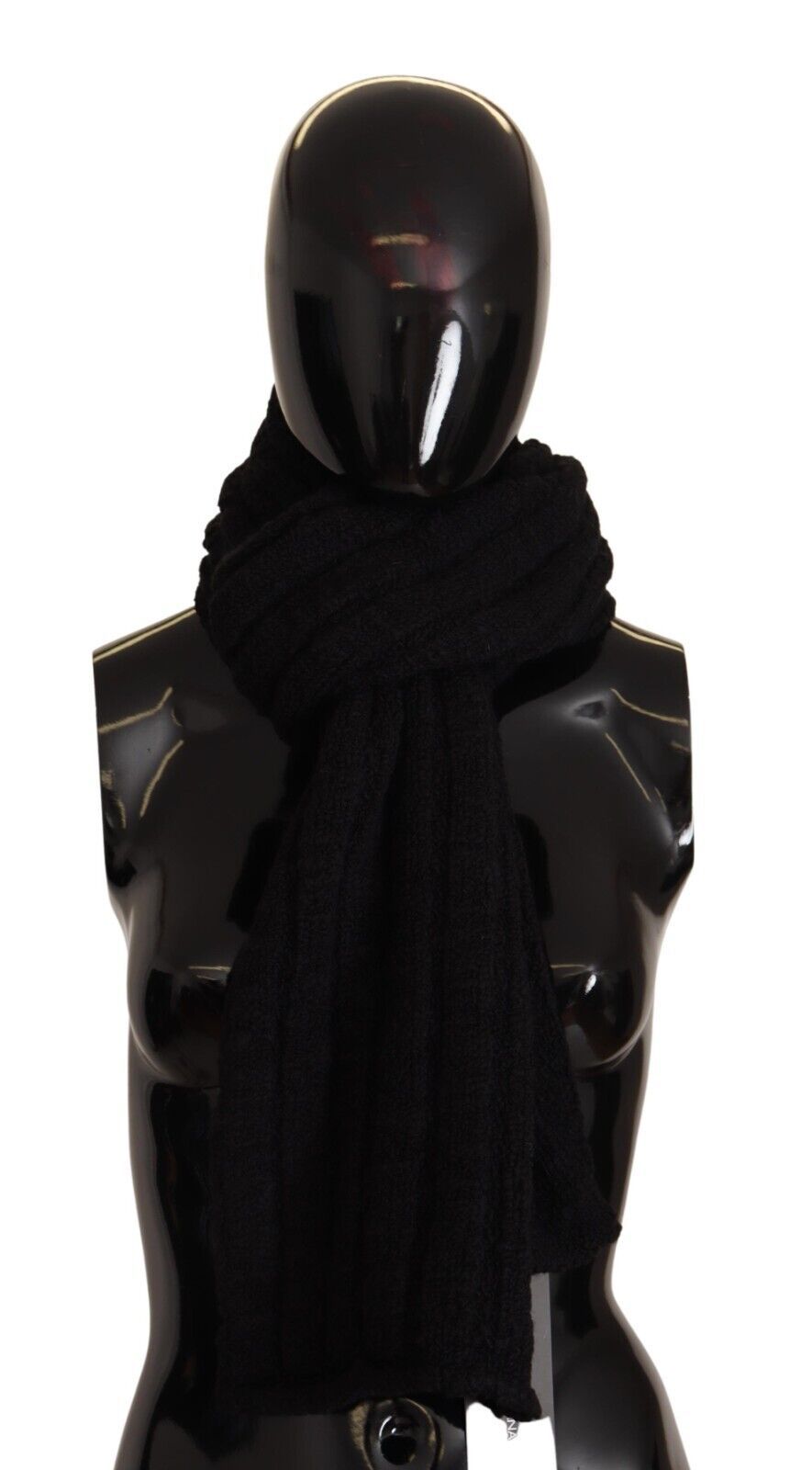 Dolce & Gabbana Black Virgin Wool Knitted Unisex Warmer Shawl Scarf Curated Luxury Accessories by Orvyn