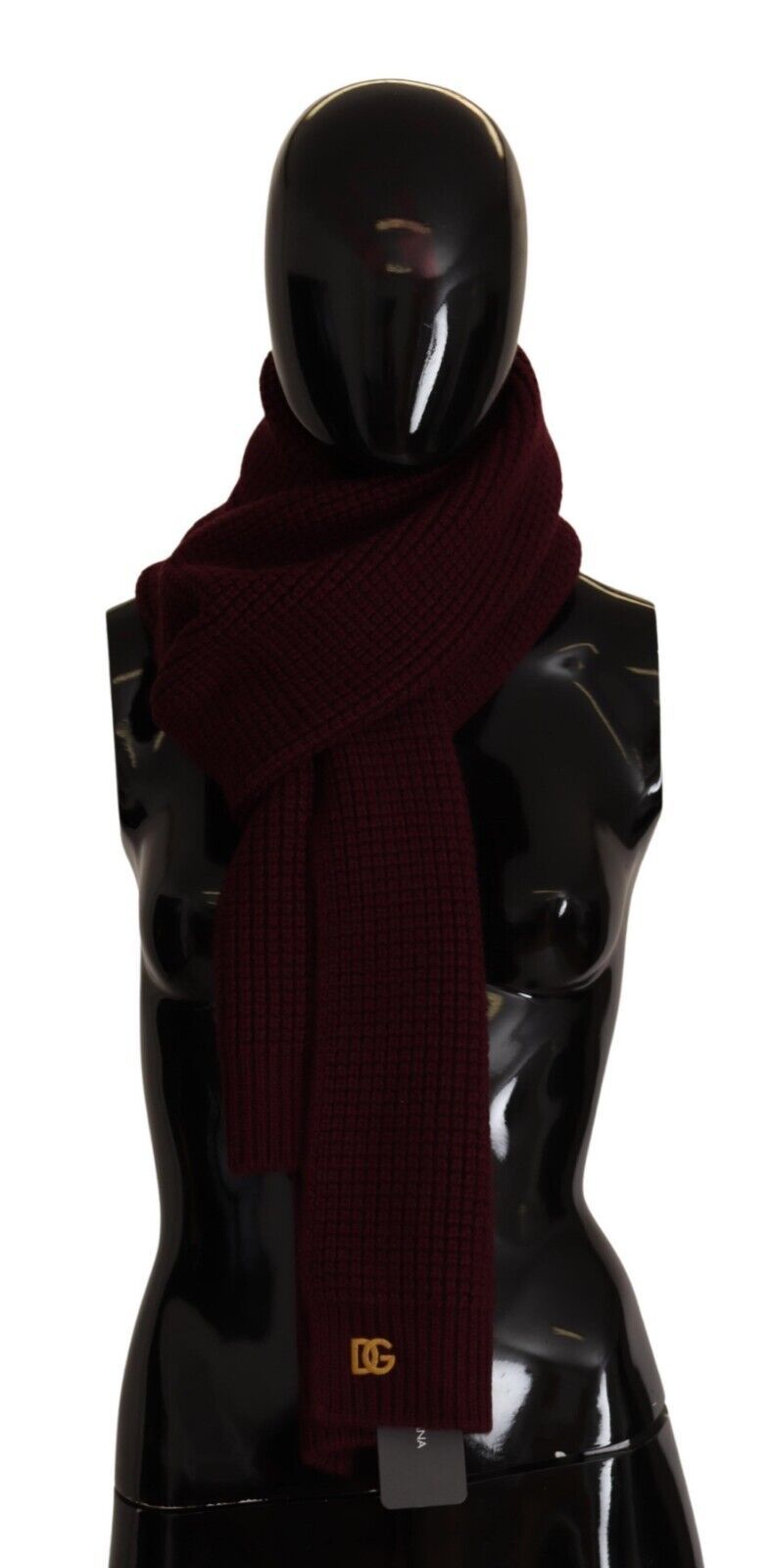 Dolce & Gabbana Dark Red Cashmere Logo Wrap Shawl Knitted Scarf Curated Luxury Accessories by Orvyn