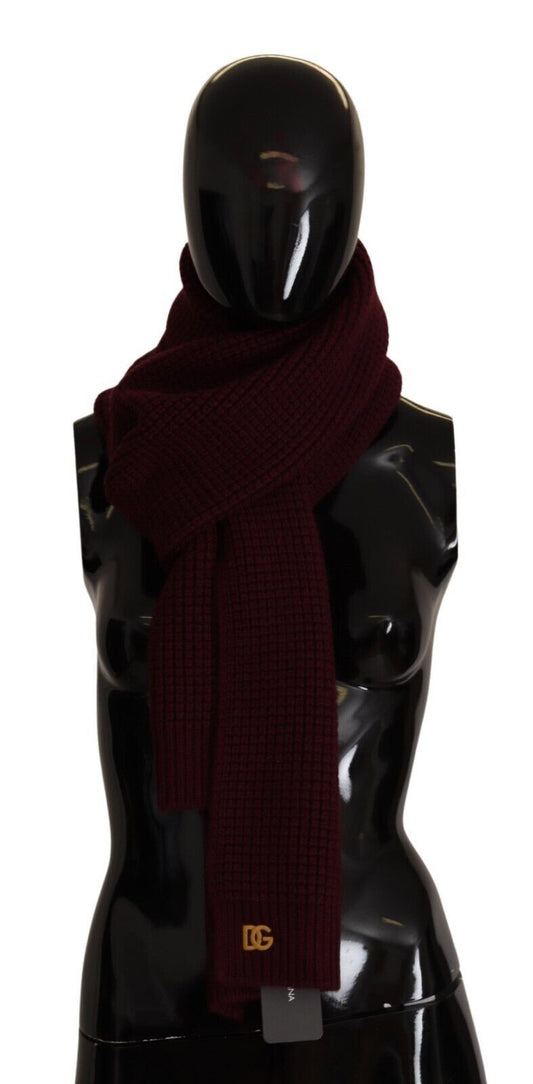 Dolce & Gabbana Dark Red Cashmere Logo Wrap Shawl Knitted Scarf Curated Luxury Accessories by Orvyn