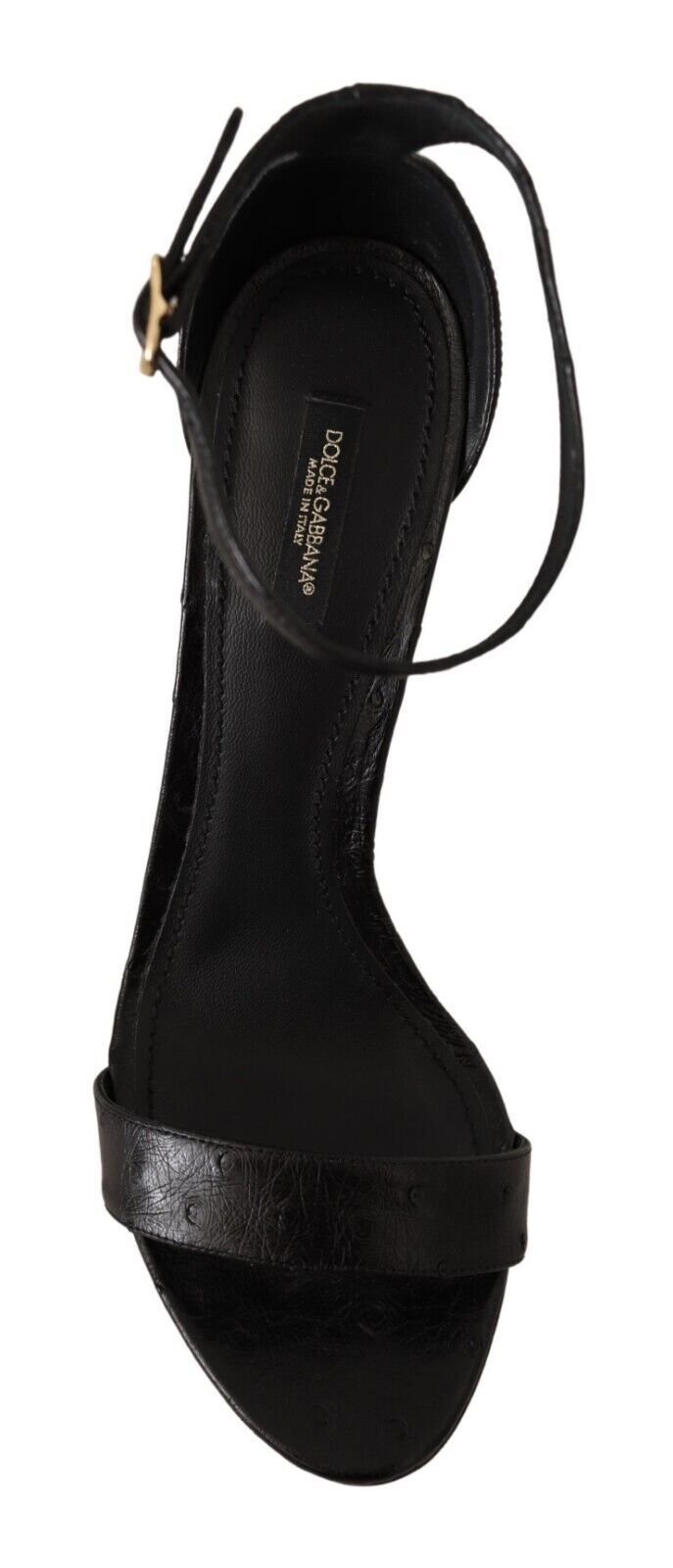 Dolce & Gabbana Black Ostrich Ankle Strap Heels Sandals Shoes schwarz