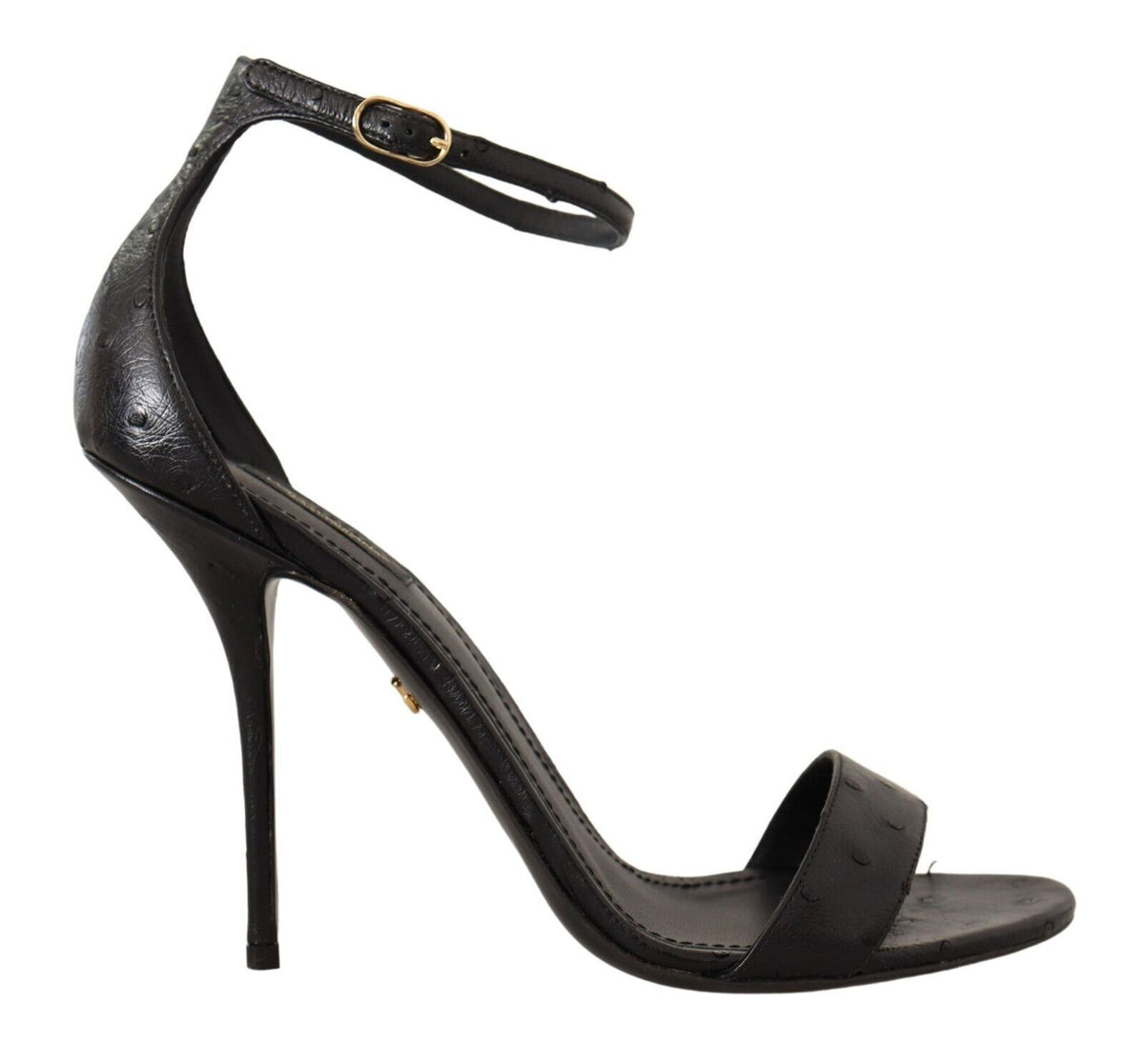 Dolce & Gabbana Black Ostrich Ankle Strap Heels Sandals Shoes schwarz