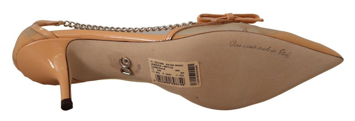 Dolce & Gabbana Peach Mesh Leather Chains Heels Pumps Shoes beige