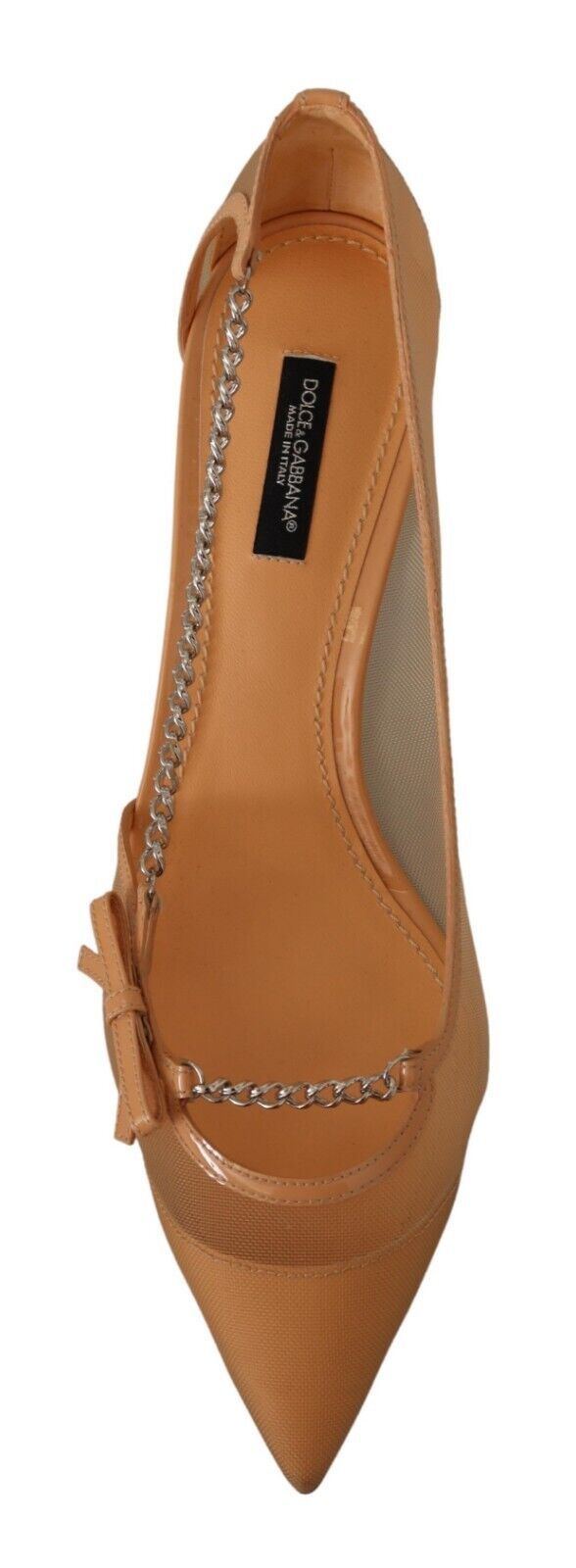 Dolce & Gabbana Peach Mesh Leather Chains Heels Pumps Shoes beige