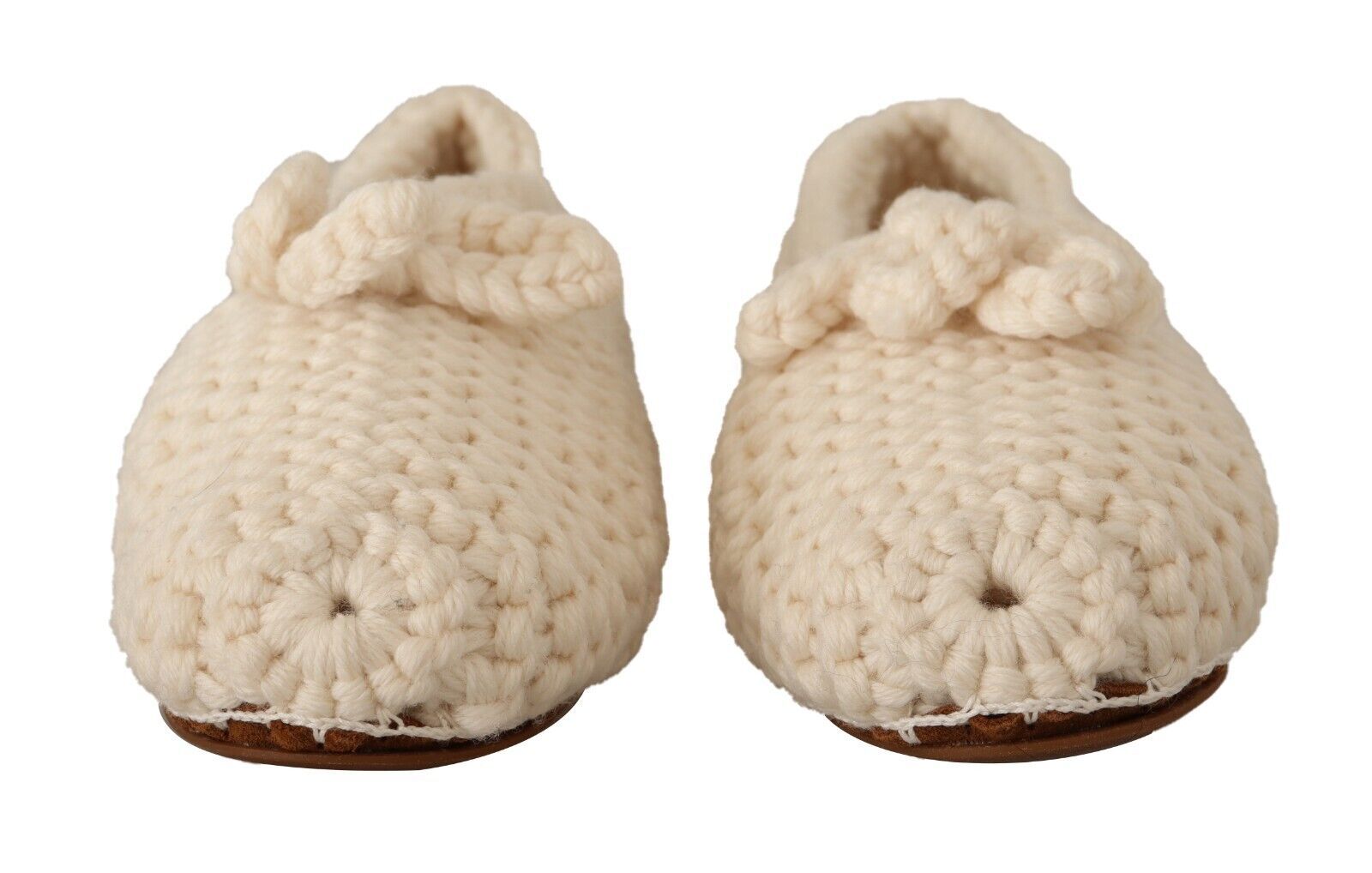 Dolce & Gabbana White Slip On Ballerina Flats Wool Knit Shoes weiss