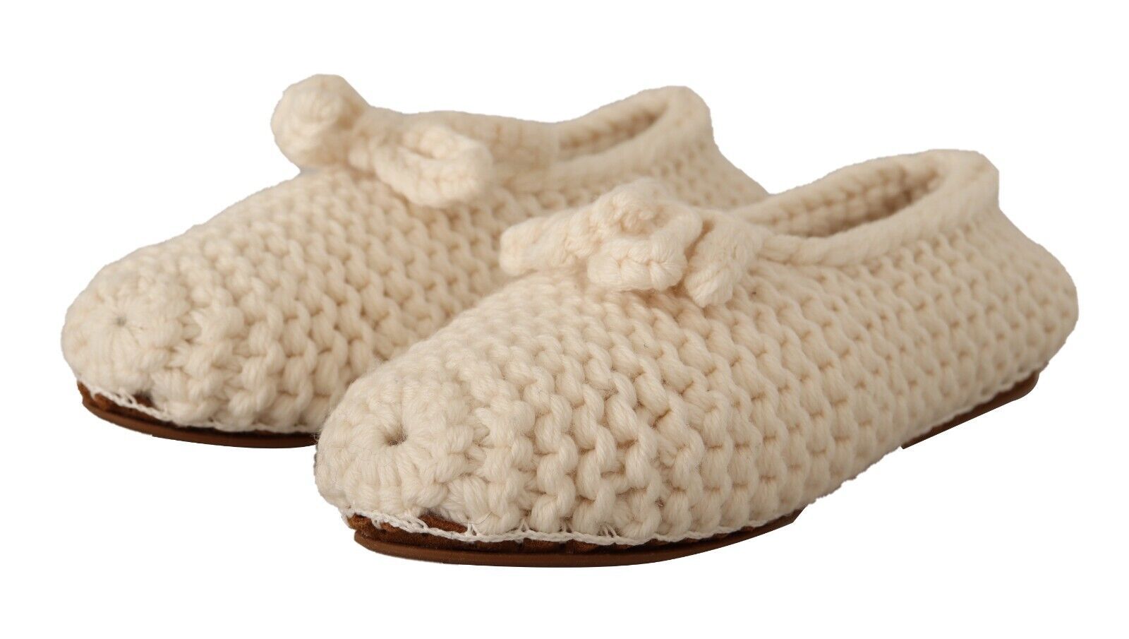 Dolce & Gabbana White Slip On Ballerina Flats Wool Knit Shoes weiss