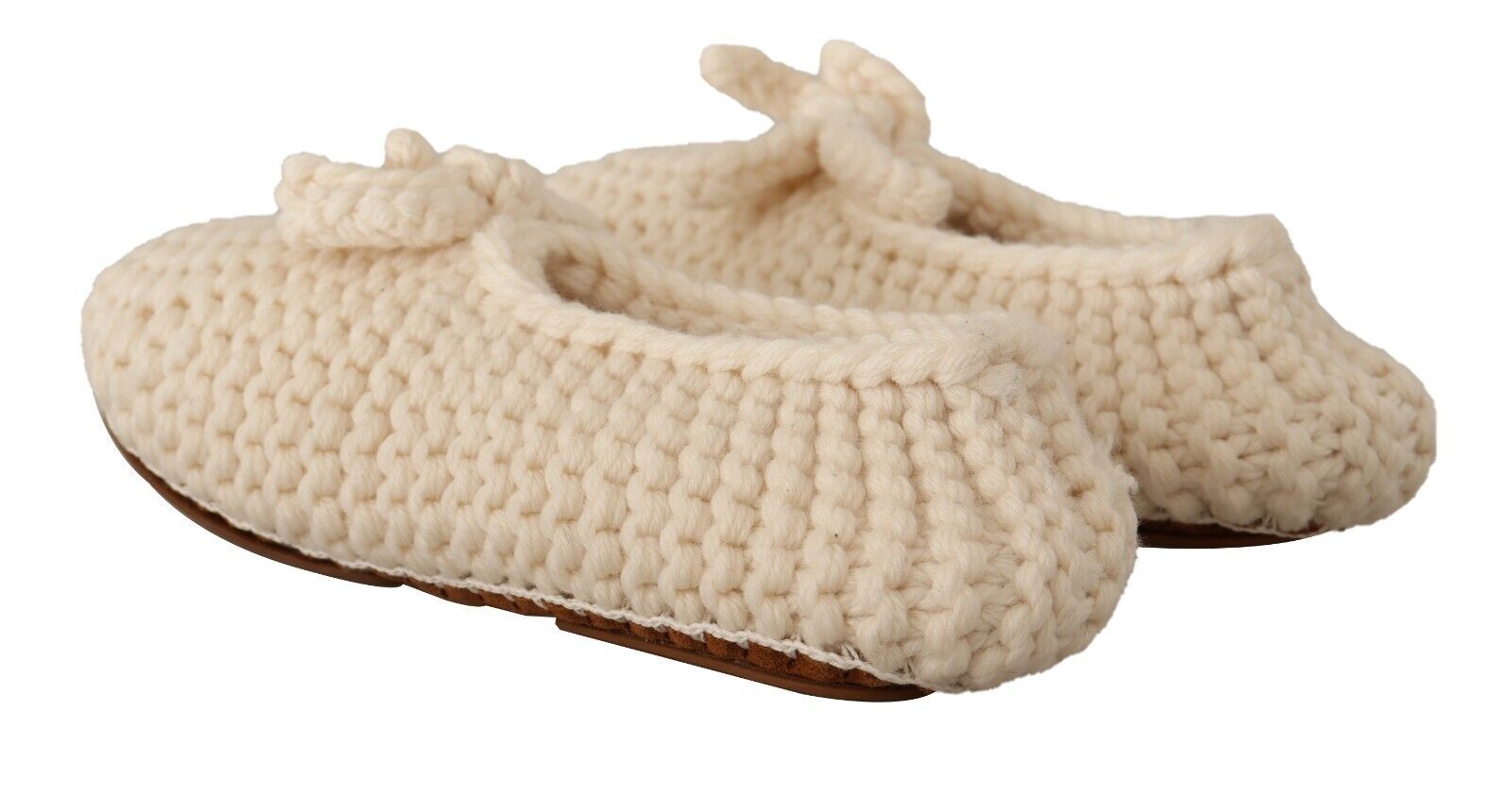Dolce & Gabbana White Slip On Ballerina Flats Wool Knit Shoes weiss