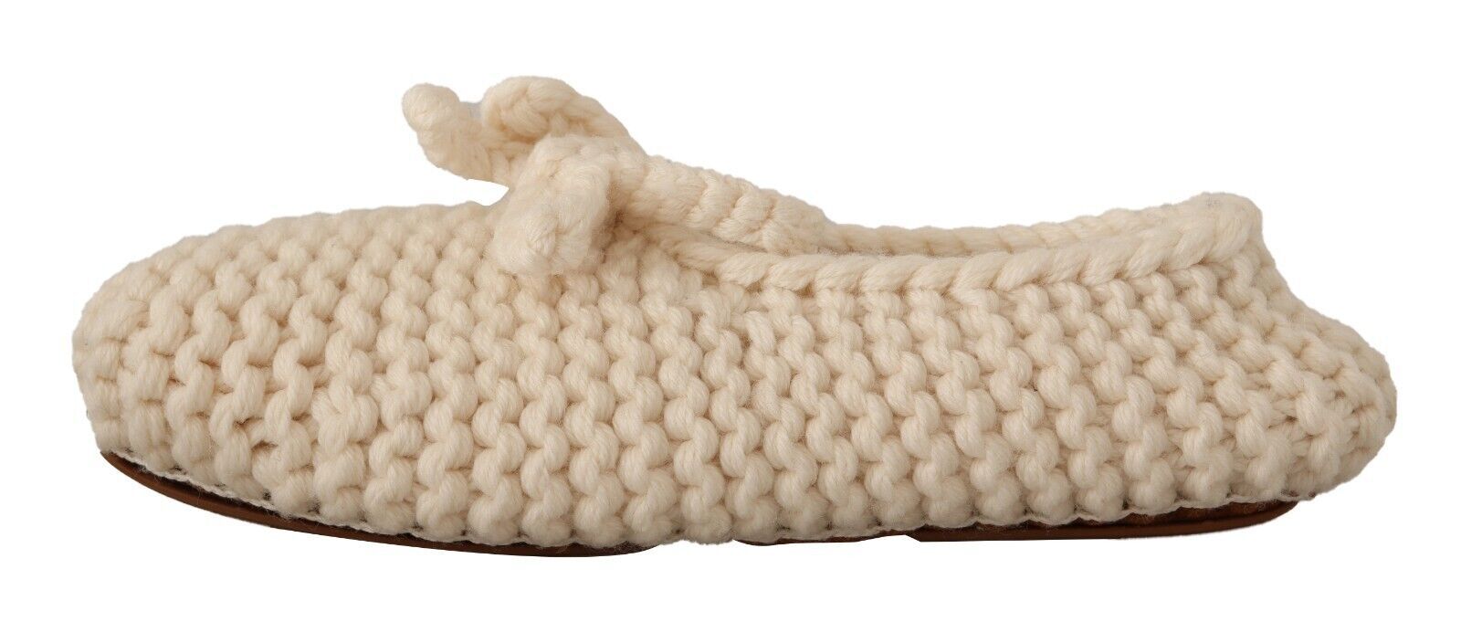 Dolce & Gabbana White Slip On Ballerina Flats Wool Knit Shoes weiss