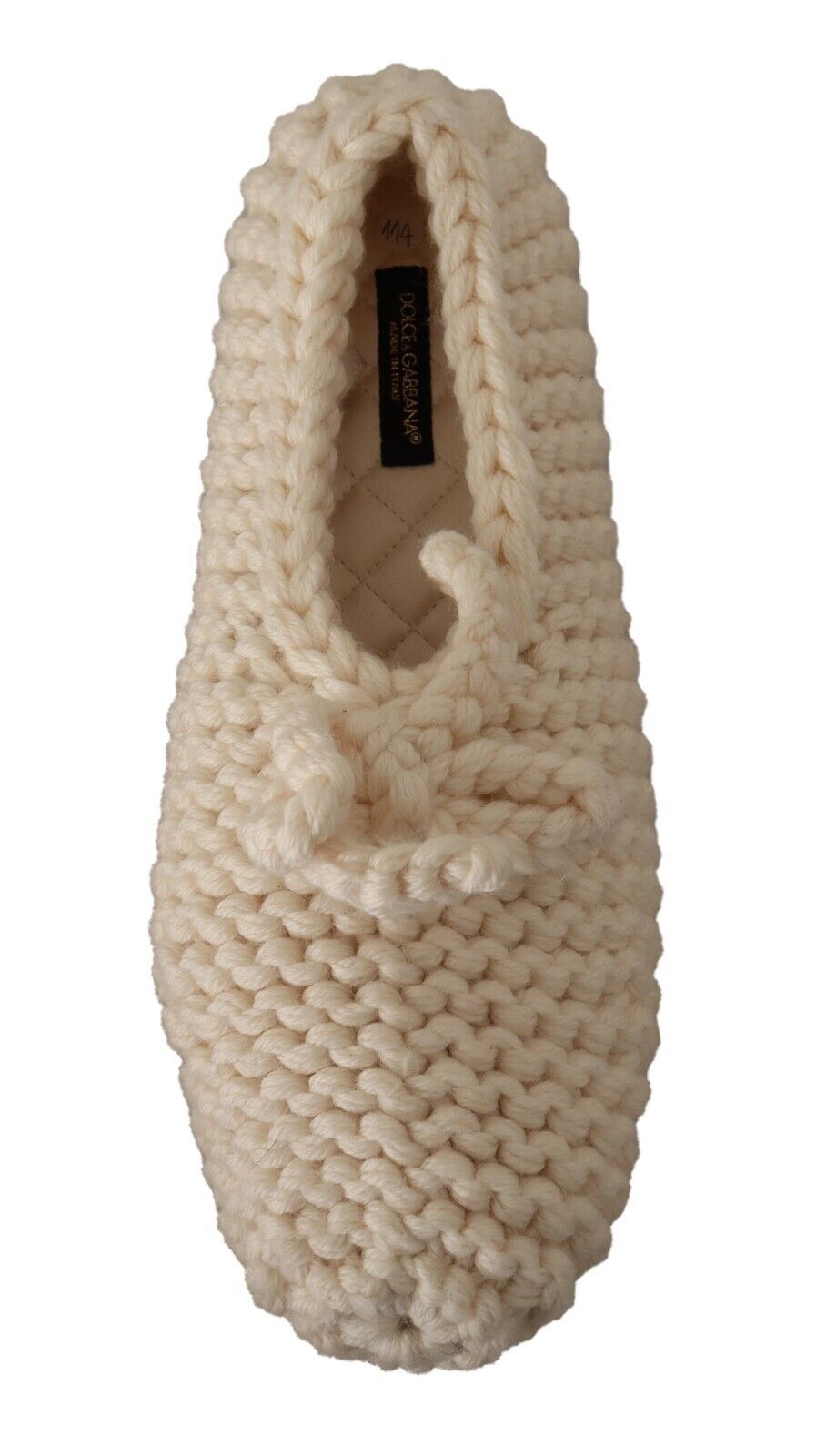 Dolce & Gabbana White Slip On Ballerina Flats Wool Knit Shoes weiss