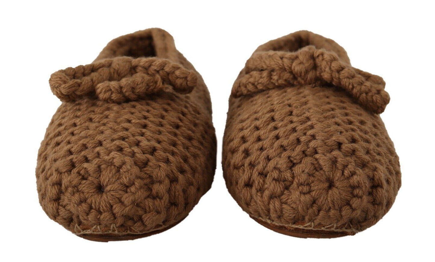 Dolce & Gabbana Brown Slip On Ballerina Flats Wool Knit Shoes braun