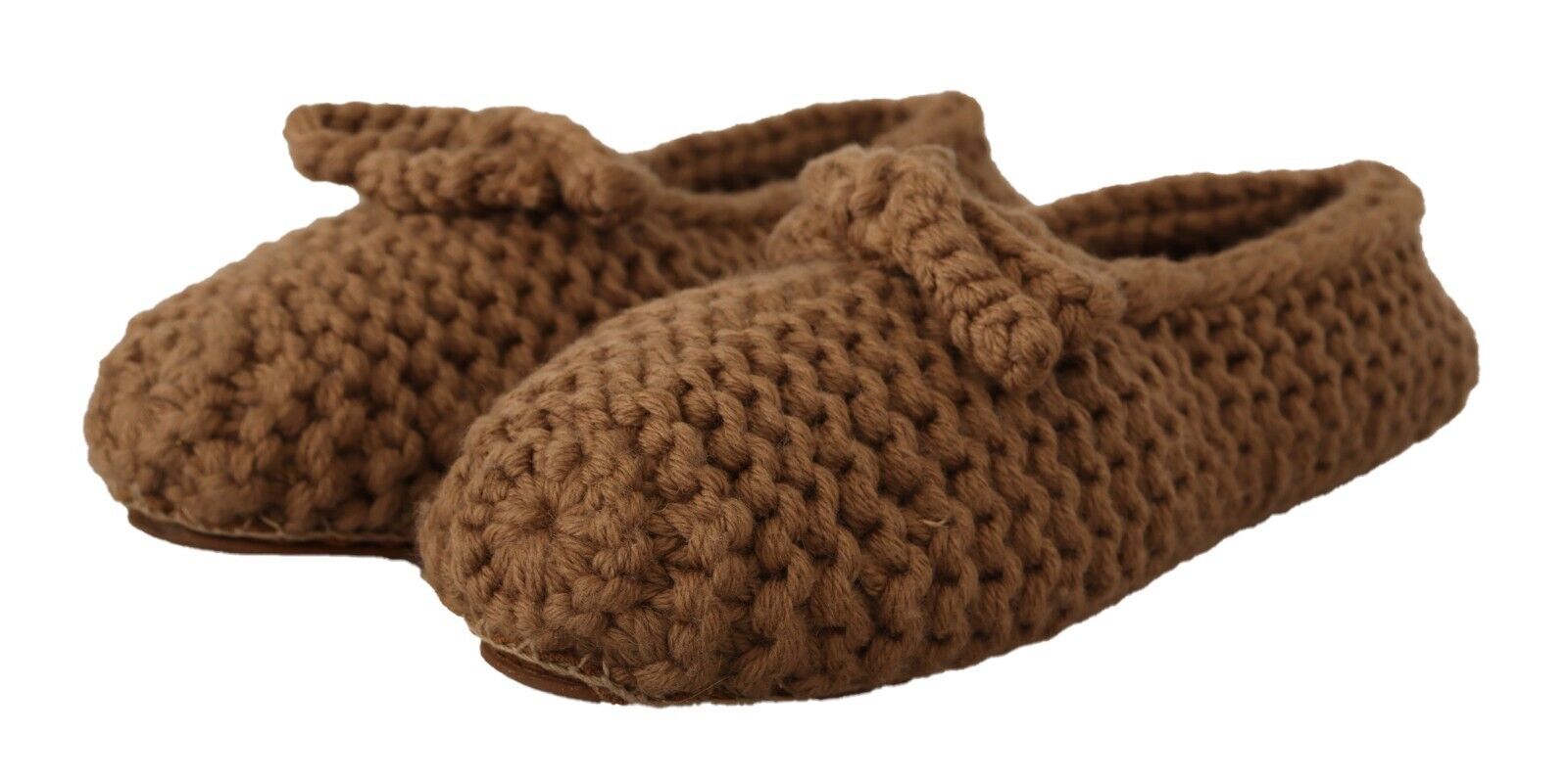 Dolce & Gabbana Brown Slip On Ballerina Flats Wool Knit Shoes braun