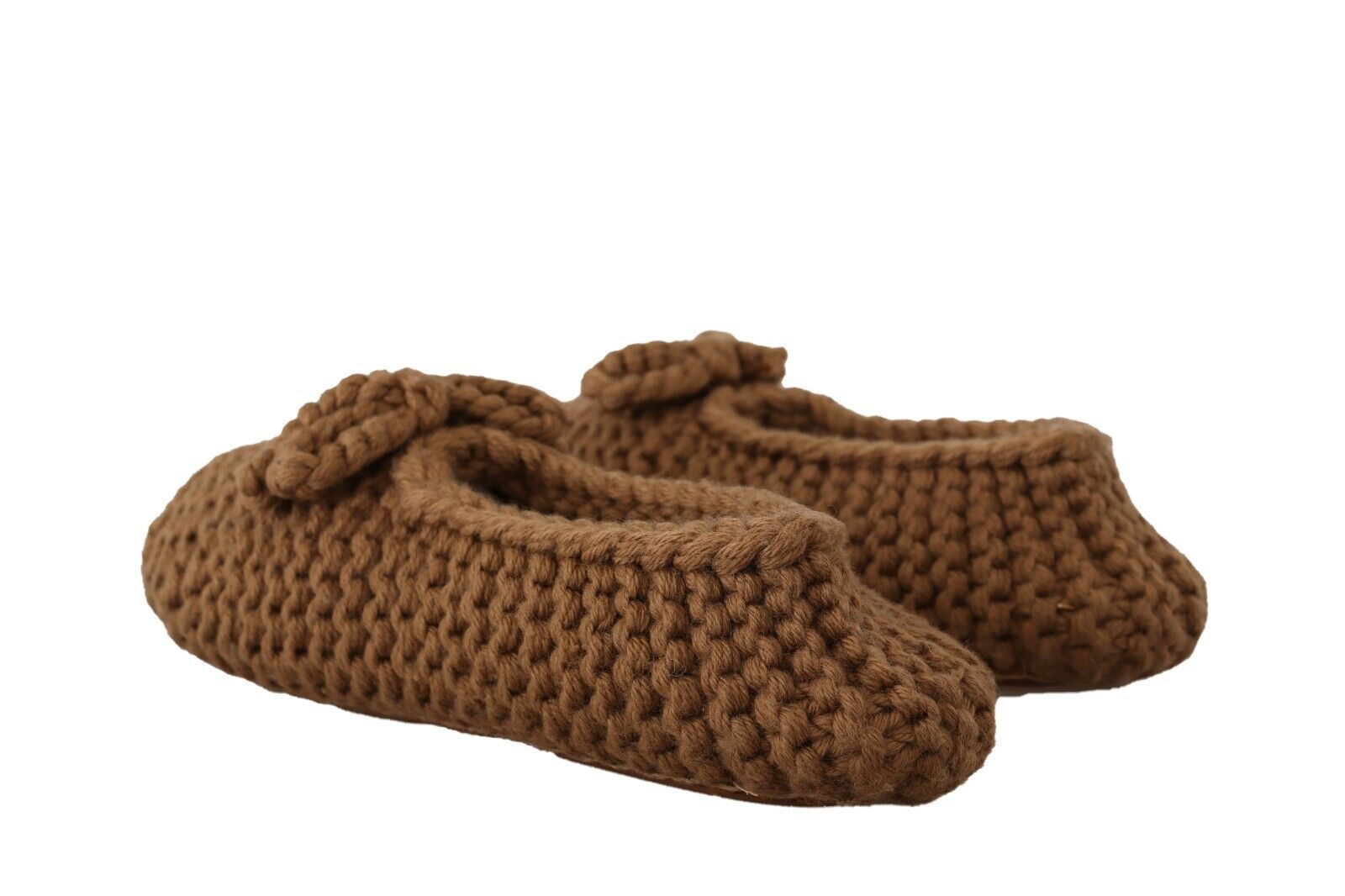 Dolce & Gabbana Brown Slip On Ballerina Flats Wool Knit Shoes braun